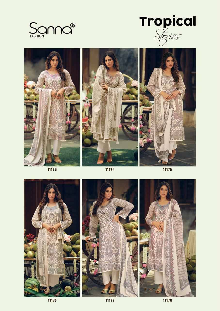 Tropical stories By SANNA FASHION 11173 to 11178 Series BEAUTIFUL STYLISH SUITS FANCY COLORFUL CASUAL WEAR & ETHNIC WEAR & READY TO WEAR Pure Milanz cotton Digital print DRESSES AT WHOLESALE PRICE